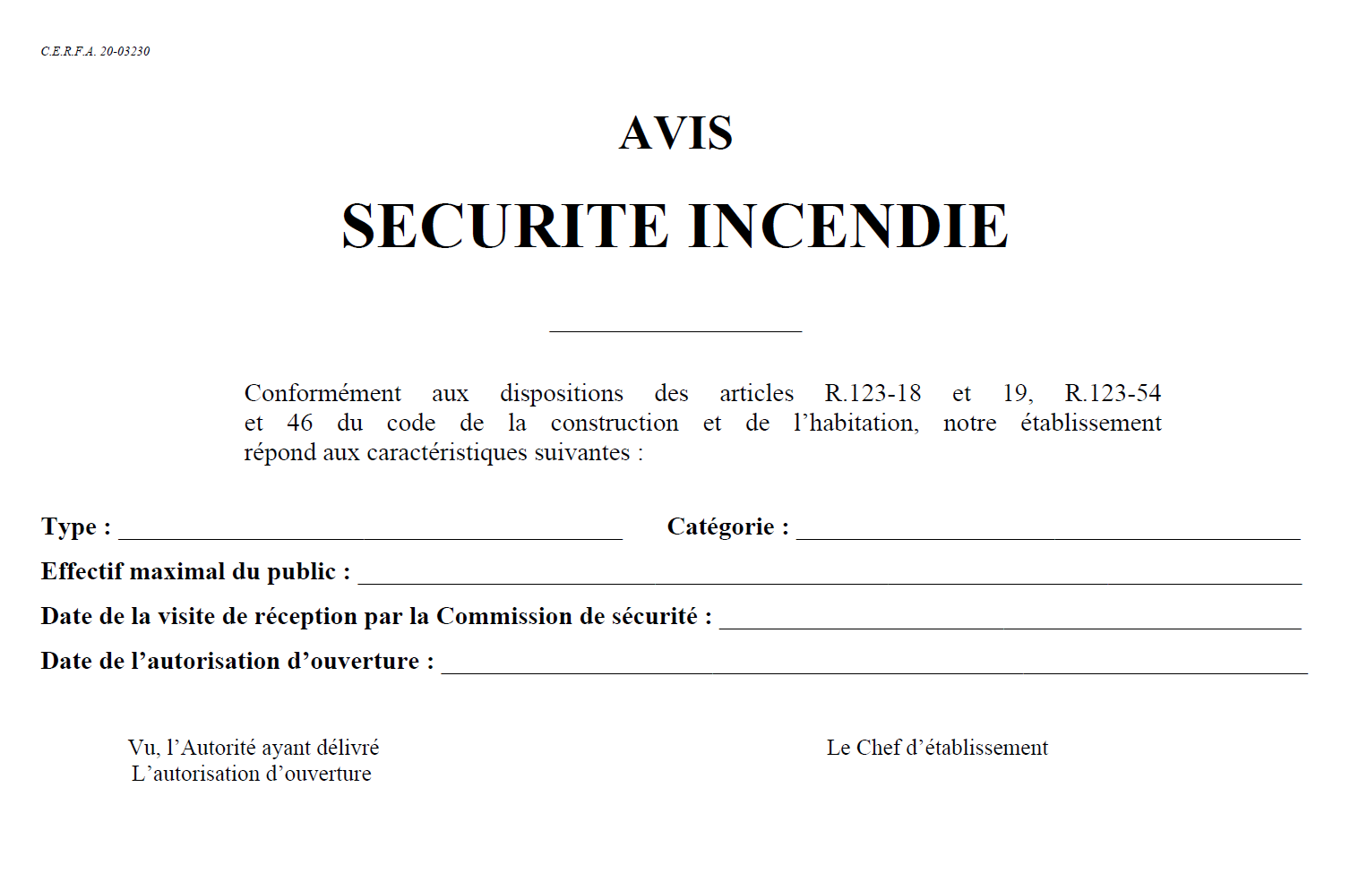 Imprimé CERFA contrôle sécurité